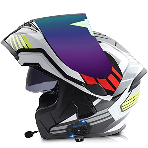 Motorrad Integrierter Bluetooth-Helm ECE/DOT Genehmigt Motorrad Full Face Klapphelm Motorradhelm mit Doppelvisier Eingebautem Mikrofon für Automatische Reaktion FüR Frauen MäNner Erwachsene 22,M von YMCXZDP