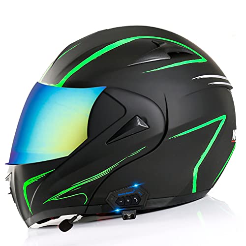 Motorrad Integrierter Bluetooth Helm Klapphelm mit Doppelvisier Motorradhelm Certified ECE/DOT mit Eingebautem Mikrofon für Automatische Reaktion für Frauen Männer Erwachsene 13,L von YMCXZDP