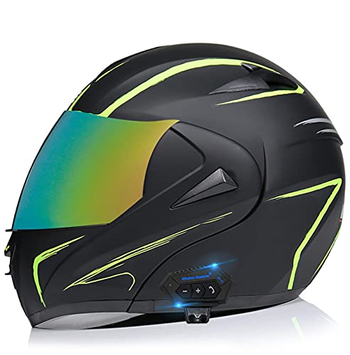 Motorrad Klapphelm Integrierter Bluetooth-Helm ECE/DOT Genehmigt Motorrad Full Face Motocrosshelme Mit Doppelvisier Sonnenblende mit Eingebautem Mikrofon für Automatische Reaktion 19,S von YMCXZDP