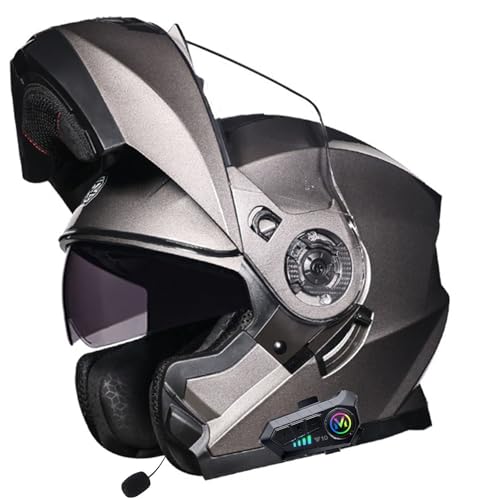 Motorrad Klapphelm mit Bluetooth Motorradhelm mit Sonnenblende ECE Zertifiziert Integralhelm mit Doppelvisier Roller Mofa Helm mit Mikrofon Auto-Antwort für Erwachsene Herren Damen 13,XXL=63~64cm von YMCXZDP