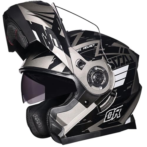 Motorradhelm Motorrad Klapphelm Mit Doppelvisier Integralhelm Fullface Helm Rollerhelm Mofa Helm Sturzhelm Modularer Helm Für Männer Und Frauen 9,XL=61~62cm von YMCXZDP