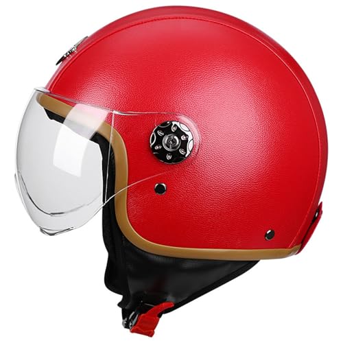 Motorradhelm Retro Jethelm Unisex Vintage Open Face Leder-Helm Winter Winddichter Motorrad Roller Helm Mit Brille ECE Genehmigt Jethelm Für Damen Und Herren 4,XL=61~62cm von YMCXZDP