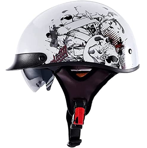 Retro Helm mit DOT/ECE Zulassung Motorradhelm Brain-Cap Halbschale Jet-Helm Roller-Helm mit Built-in Visier Scooter-Helm Mofa-Helm Half Helm für Cruiser Chopper Biker 7,XL von YMCXZDP