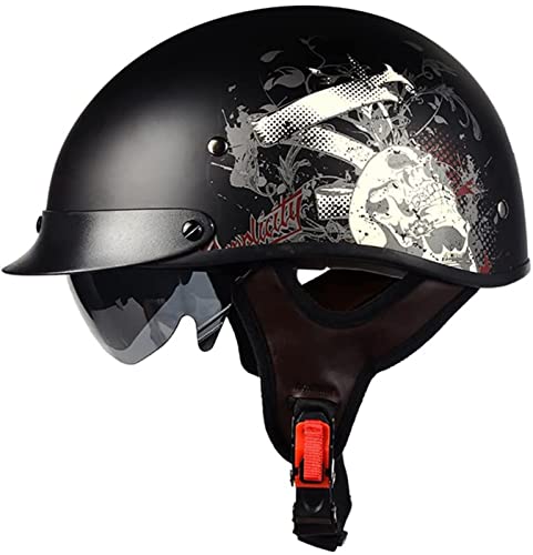 Retro Helm mit DOT/ECE Zulassung Motorradhelm Brain-Cap Halbschale Jet-Helm Roller-Helm mit Built-in Visier Scooter-Helm Mofa-Helm Half Helm für Cruiser Chopper Biker 8,M von YMCXZDP