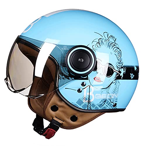 Sommer Vintage Motorrad Open Face Jethelme Scooter-Helm Vintage Roller Helm Damen Herren Retro Elektrischer Halbhelm mit Sonnenblende Vespa Jet-Helm für Cruiser Motobike ECE Approved 5,M von YMCXZDP