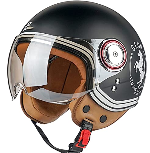 Sommer Vintage Motorrad Open Face Jethelme Scooter-Helm Vintage Roller Helm Damen Herren Retro Elektrischer Halbhelm mit Sonnenblende Vespa Jet-Helm für Cruiser Motobike ECE Approved 8,M von YMCXZDP