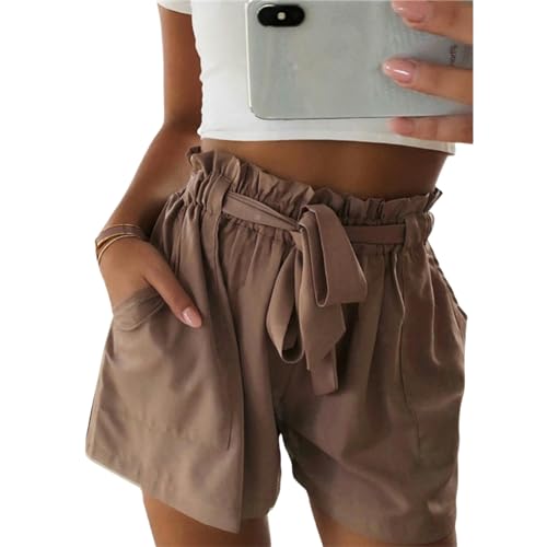 YMWANJUN Damen-Shorts Damen Sommershorts Elastizierte Taille Comfy Holiday Hosen Damen Sommer -Freizeit -Shorts-braun-XL von YMWANJUN