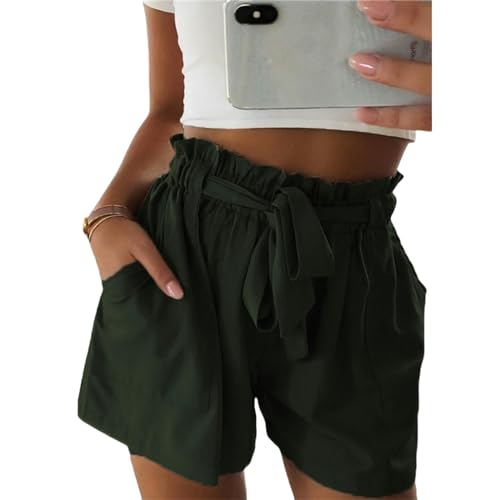 YMWANJUN Damen-Shorts Damen Sommershorts Elastizierte Taille Comfy Holiday Hosen Damen Sommer -Freizeit -Shorts-dunkelgrün-m von YMWANJUN