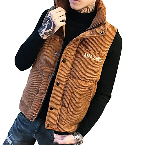 Daunenweste Herren - Lässige Cord-Westenjacke, Einfarbige Ärmellose Weste Mit Stehkragen, Klassische Braune Jacke, Winddichte, Warme Winterweste In Übergröße Für Herren, Studenten, Jungen, Top- Daunenweste Herren - Lässige Cord-Westenjacke, Einfarbige Ärmellose Weste Mit Stehkragen, Klassische Braune Jacke, Winddichte, Warme Winterweste In Übergröße Für Herren, Studenten, Jungen, Top- von YMXCNM