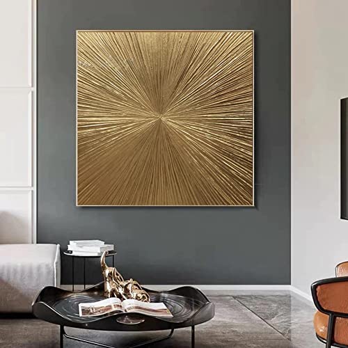 YMXCNM Handgemalte Leinwand Bilder,Blattgold Malerei Leinwand Kunst Große Wand Kunst Gold Wanddekor Textur Wandkunst Über Das Haus Bett Dekor Original Abstrakte Malerei, 60X60Cm (24X24Inch) von YMXCNM