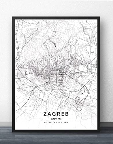 YMXCNM Leinwand Bilder, Zagreb Kroatien Karte Wandbilder Drucke Poster Schwarz Weiß Gemälde Kunst Rechteck Pop Wandmalereien Kunstwerk Für Home Decor, 70X100Cm / 27.55X39.37 In YMXCNM Leinwand Bilder, Zagreb Kroatien Karte Wandbilder Drucke Poster Schwarz Weiß Gemälde Kunst Rechteck Pop Wandmalereien Kunstwerk Für Home Decor, 70X100Cm / 27.55X39.37 In von YMXCNM