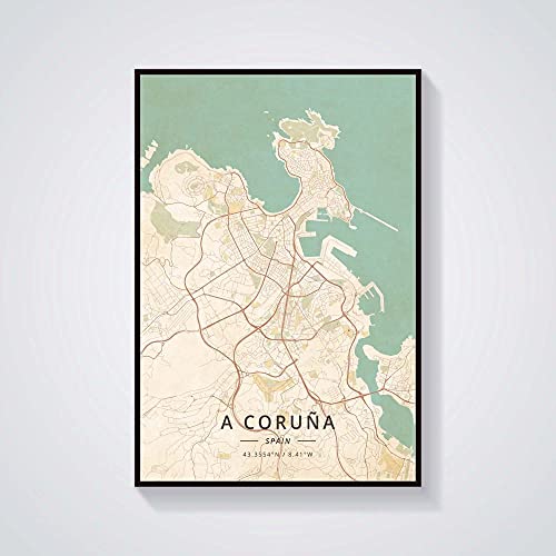 YMXCNM Leinwand Bilder,Eine Coruna Spanien Stadtplan Druckt Poster Wandmalerei Bunte Kunst Malerei Rechteck Pop Kunstwerk Für Wohnzimmer Schlafzimmer Wohnkultur, 10X15Cm / 3.93X5.90 In von YMXCNM