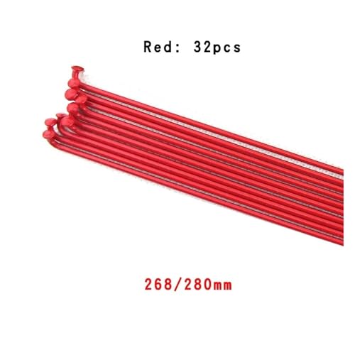 YMYGCC 14G Fahrradspeichen Fahrradteile Fahrradstahldraht 45 Stahl Silber Schwarz 268mm 280mm Eisenhut Gebogene Speichen(Red 32Pcs) von YMYGCC