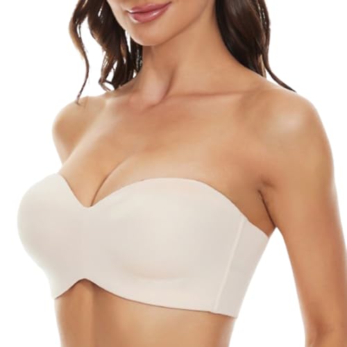 YMZTDDE Bandeau-trägerloser BH für Damen, bügelloser BH mit Halt, vollflächiger, wandelbarer BH (34/75D,Skin) von YMZTDDE