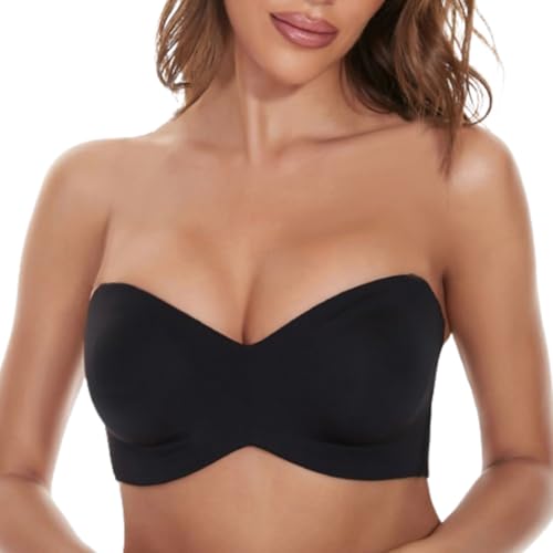 YMZTDDE Bandeau-trägerloser BH für Damen, bügelloser BH mit Halt, vollflächiger, wandelbarer BH (38/85C,Black) von YMZTDDE