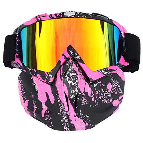 YNZUNMY Motocross Brille,Motorradbrille,Crossbrille Erwachsene Motorrad Helm Staubdichte Gesichtsmaske Atemschutzmaske Motocross Goggles Gläser Sicherheit Schutzbrille Volles Gesicht(Pink and Black) von YNZUNMY