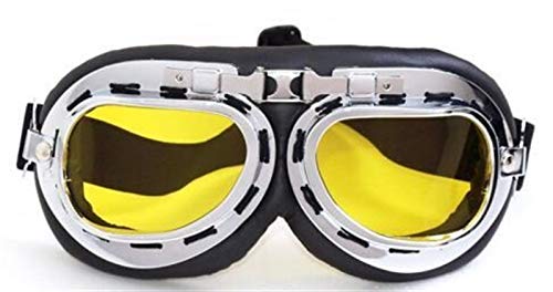 YNZUNMY Motocross Brille,Motorradbrille,Crossbrille Vintage Anti-UV-Motorrad-Fahrrad-Roller-Pilot-Goggles-Helm-Gläser Motocross-Helm-Eyewear(Yellow) von YNZUNMY