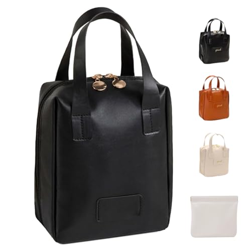 Eretinputc Premium Makeup Bag, PU Large Capacity Waterproof Travel Portable Makeup Bag, Large Opening Cosmetic Storage Bag for Women (Black) von YODAOLI