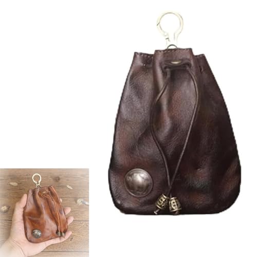 Handmade Cowhide Retro Storage Bag, Portable Retro Handmade Key Pouch, Retro Coin Purse Handmade Leather Wallet (Coffee) von YODAOLI