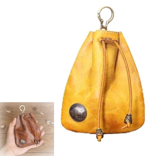 Handmade Cowhide Retro Storage Bag, Portable Retro Handmade Key Pouch, Retro Coin Purse Handmade Leather Wallet (Yellow) von YODAOLI