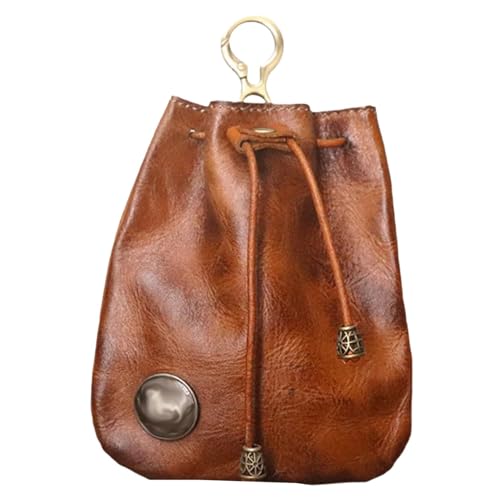 Handmade Cowhide Retro Storage Bag, Simple Drawstring Leather Coin Purse, Multi-Functional Car Key Case Portable Key Leather Pouchs for Men and Women (Coffee) von YODAOLI