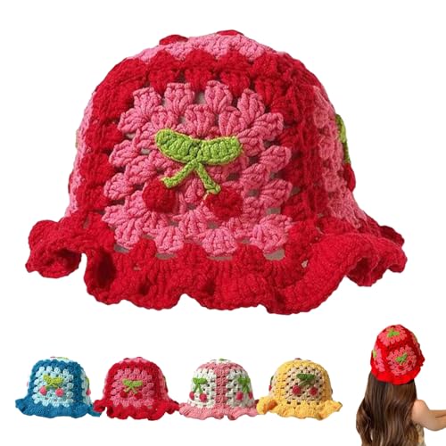 YODAOLI Strawberry Shortcake Hat, Strawberry Shortcake Hat for Women, Foldable Bohemian Knitted Sun Hat Lightweight (Red,One Size) von YODAOLI