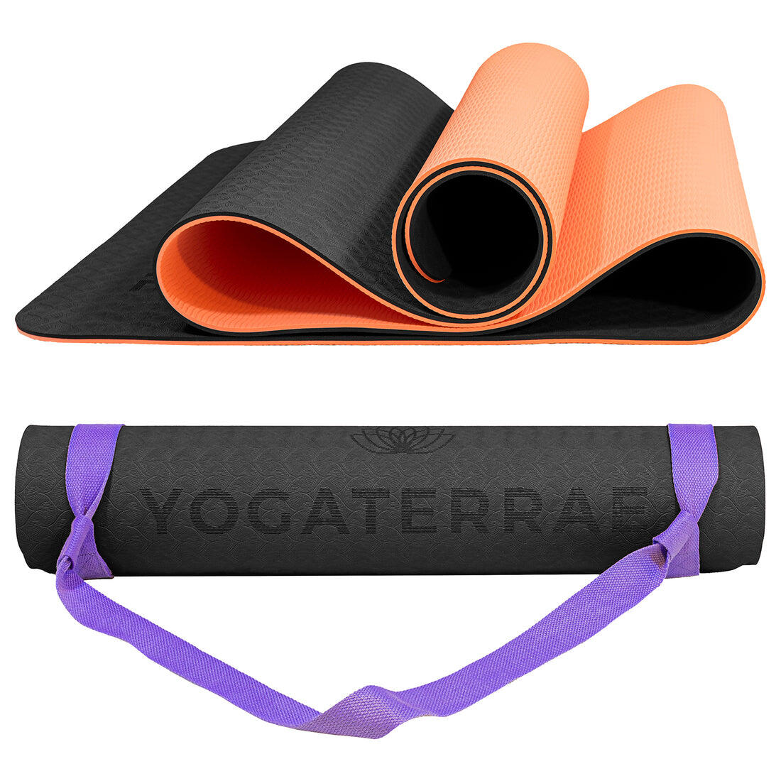 Schwarze Korallen-Yogamatte aus TPE mit Baumwollgurt von YOGATERRAE