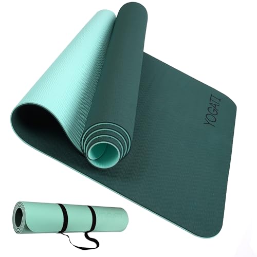 YOGATI Sportmatte Fitnessmatte Rutschfest mit Tragegurt. Gymnastikmatte für Yoga, Pilates und Fitness. Yoga Matte für Männer und Frauen. Yogamatte Rutschfest. Trainingsmatte, Yoga Mat. (grün) von YOGATI