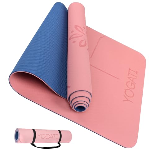 YOGATI Yogamatte rutschfest Schadstofffrei, mit Tragegurt. Yoga Matte mit Ausrichtungslinien für die Körperhaltung. Ideal Yogamatten als Gymnastikmatte, Sportmatte, Fitnessmatte, Jogamatte - Yoga mat von YOGATI