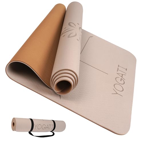 YOGATI Yogamatte rutschfest Schadstofffrei, mit Tragegurt. Yoga Matte mit Ausrichtungslinien. Ideal Yogamatten als Gymnastikmatte, Sportmatte, Fitnessmatte, Jogamatte - Yoga mat von YOGATI