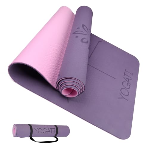 YOGATI Yogamatte rutschfest Schadstofffrei, mit Tragegurt. Yoga Matte mit Ausrichtungslinien für die Körperhaltung. Ideal als Gymnastikmatte, Sportmatte, Fitnessmatte, Jogamatte - Yoga mat von YOGATI