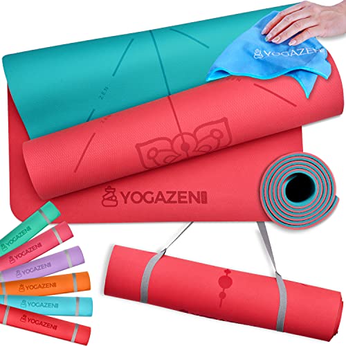 YOGAZEN 183 x 80 x 0.8 cm Yogamatte | +30% breite & dicke Yogamatten für Männer/Frauen | rutschfeste umweltfreundliche große Sportmatte | DOPPELSEITIGE Laser-Körperlinien | Sport Gymnastikmatte von YOGAZEN