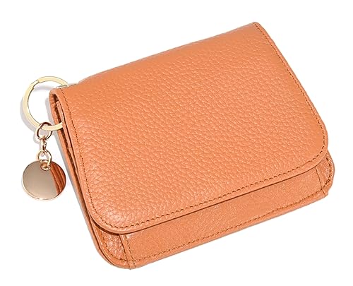 YOKIKIYO - Kleine Geldbörse aus echtem Leder für Damen, RFID-blockierend, mehrere Taschen, Kartenhalter mit Reißverschluss, Münzfach, A / Orange von YOKIKIYO