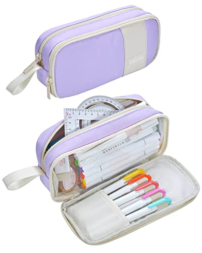 YOKUMA Federmäppchen mäppchen federtasche federmappe Pencil case etui Schule für mädchen Jungen Teenager Erwachsene federpenal Aesthetic durchsichtig groß Kapazität (Lila-Clear) von YOKUMA