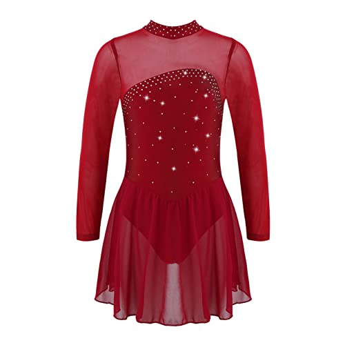 YOOJIA Kinder Mädchen Eiskunstlaufkleid Ballettkleid Langarm Tanzkleid Eislaufen Wettbewerb Kostüm Samt-Splice Tanz Body Gymnastik Trikot Kleid Burgundy L 146-152 YOOJIA Kinder Mädchen Eiskunstlaufkleid Ballettkleid Langarm Tanzkleid Eislaufen Wettbewerb Kostüm Samt-Splice Tanz Body Gymnastik Trikot Kleid Burgundy L 146-152 von YOOJIA