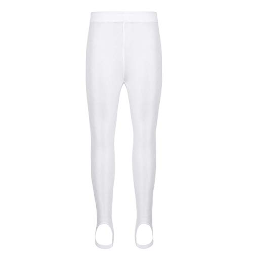 YOOJIA Unisex Kinder Sport Leggings Sporthose Jogginghose Blickdicht Ballett Strumpfhose mit Steigbügel Tights Hose für Yoga Gymnastik Fitness Weiss 128-140 von YOOJIA