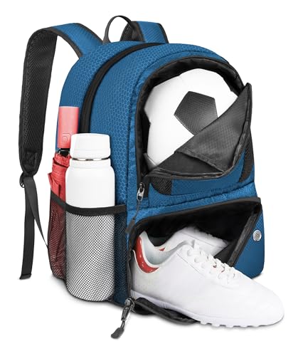 YOREPEK Fußball-Rucksack, leichte Fußballtasche mit Ballhalterung, wasserabweisende Sportausrüstungstaschen, passend für Basketball, Volleyball, Fußball, Zubehör für das Training von YOREPEK