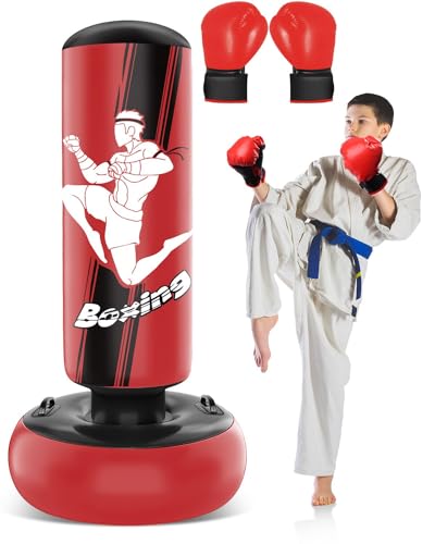 Aufblasbarer Boxsack für Kinder, freistehender Boxsack für Teenager, Boxsack mit Boxhandschuhen zum Üben von MMA, Karate, Taekwondo und Entlastung der aufgestauten Energie, 168 cm, Rot Aufblasbarer Boxsack für Kinder, freistehender Boxsack für Teenager, Boxsack mit Boxhandschuhen zum Üben von MMA, Karate, Taekwondo und Entlastung der aufgestauten Energie, 168 cm, Rot von YORWHIN
