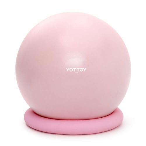 YOTTOY Gymnastikballstuhl mit Basis, Yoga-Ballstuhl für Heimbüro, Schreibtisch, Stabilitätsball und Fitnessballsitz mit Pumpe (Rosa, 58–65 cm) von YOTTOY