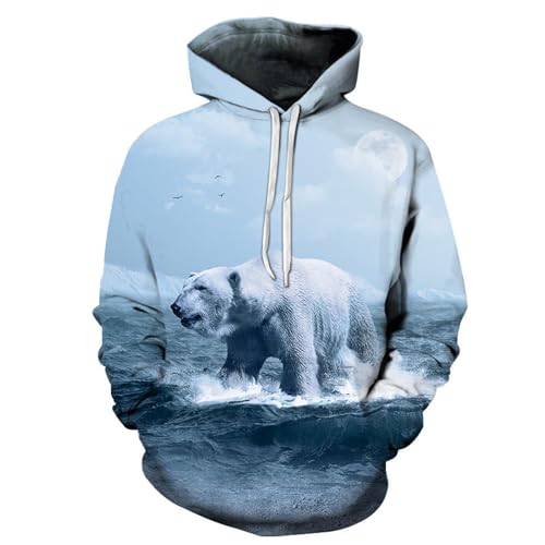 YOUOUSI Eisbär Tier Muster Herbst Männer Frauen Hip Hop 3D Hoodie Casual Langarm Sweatshirt Street Fashion Jacke von YOUOUSI