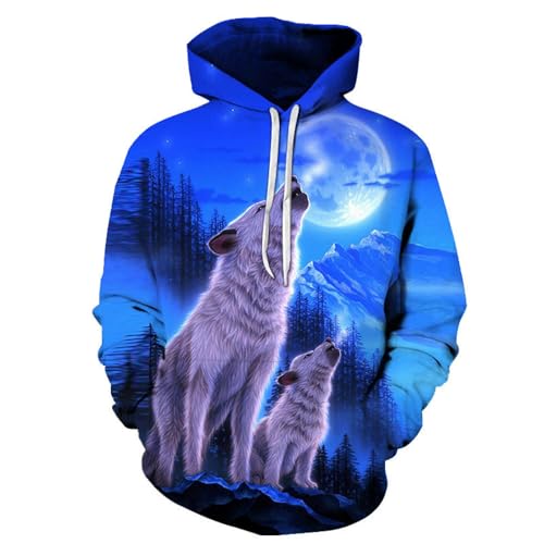 YOUOUSI Nachtlandschaft Nachthimmel Mond Wolf Heulen Herbst Männer Frauen Hip Hop 3D Hoodie Casual Langarm Sweatshirt Street Fashion Jacke von YOUOUSI