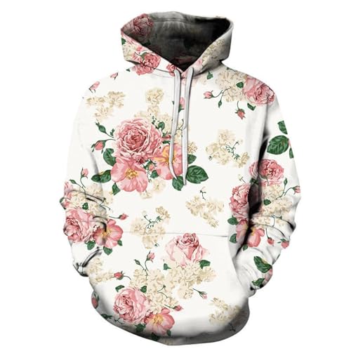 YOUOUSI Rosa botanische Blume Schmetterling 3D-Druck neuartige Pullover Sweatshirt lässig übergroße Hoodie Streetwear Fun Top von YOUOUSI