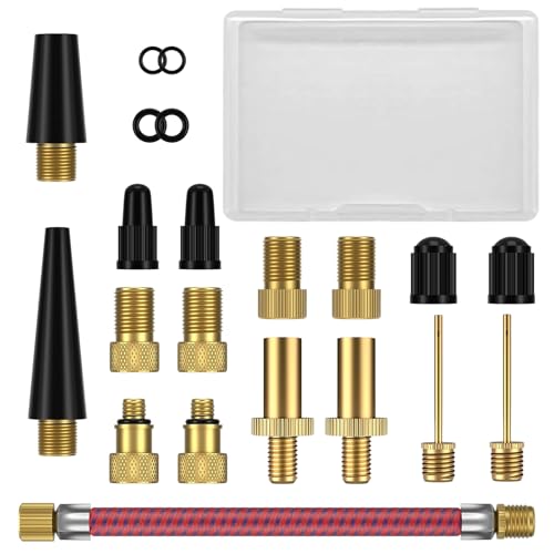 YOURKAY 21 Stück Fahrradventil Adapter Set, Autoventil Adapter und Französisches Ventil Adapter,FranzöSisches Ventil Adapter,mit Dichtring,für Kompressor Fahrradpumpe von YOURKAY