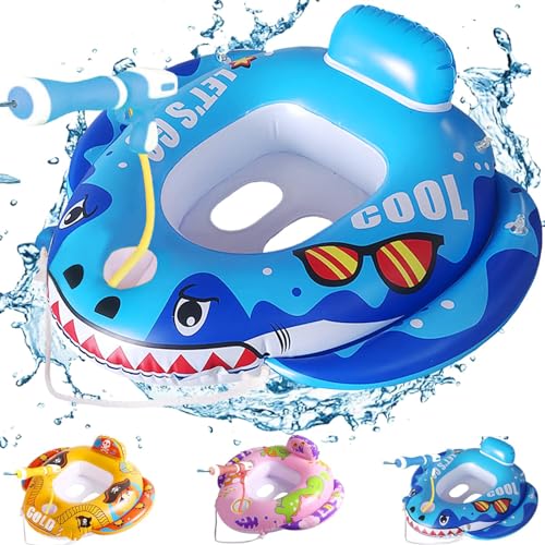 Pool Schwimmring Kinder, Baby Schwimmhilfe mit Wasserpistole, Schwimmsitz, Baby Float, Aufblasbarer Schwimmreifen, Kleinkind Blau Hai Schwimmhilfe Spielzeug Kinder 3-8 Jahre von YOUYIKE