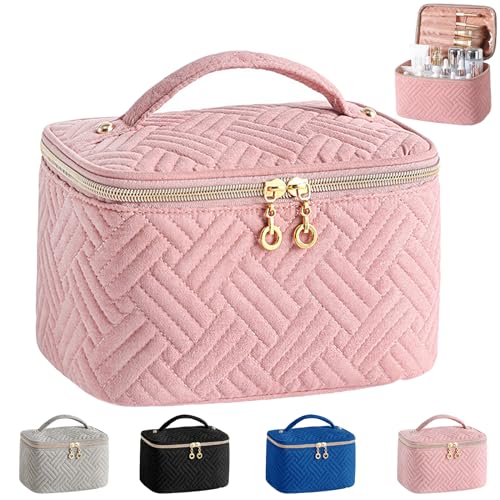 YOUYIKE Kosmetiktasche Damen, kulturtasche Damen, Groß Make Up Tasche, Organizer mit Bürstenfach, Kulturtasche PU Leder, Tragbare Makeup Bag (Rosa) von YOUYIKE