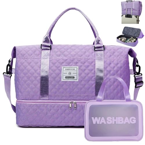 YOUYIKE Reisetasche Damen Groß, Mit Kosmetiktasche, Schuhfach, Wasserdicht Handgepäck Tasche Handgepäck Tasche für Flugzeug, Badetasche, Kliniktasche XXL, Weekender Travel Bag Women(Lila) von YOUYIKE