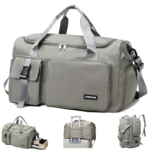 YOUYIKE Sporttasche Damen Herren, Reisetasche Faltbar, 42L Wasserabweisende Sporttasche Groß Reisetasche Damen mit Schuhfach und Nassfach, Sporttaschen, für Reisen, Fitness, Sport (Grau) von YOUYIKE