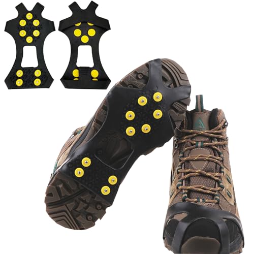 YQBFTC Steigeisen mit 10 Zähnen,Schuhkrallen im Winte,Schuhspikes,Schneeketten,Anti Rutsch Schuhspikes 34-47 Ersatzspikes Ice Grips für Wandern EIS Schnee Schuhspikes für Schnee und EIS und Sport(M) von YQBFTC