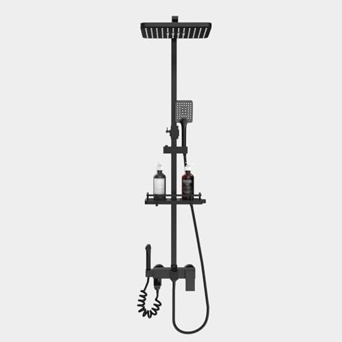 YQZQXWA Duschsäulensystem-Set, schwarz, zur Wandmontage, 360° drehbar, höhenverstellbar, Badezimmerarmaturen, Mischbatterie mit Duschset, Überkopf-Regenduschen-Set, schwarz Innovate von YQZQXWA