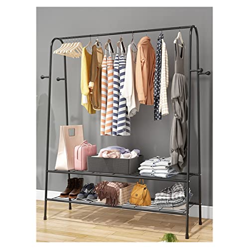 YQZQXWA Kleiderständer Hochleistungs-Kleiderständer Tragbarer Kleiderständer Metallgarderobe Freistehend mit Bodenregalen für Schuhregal-Organizer/Schwarz/100 cm (Schwarz 120 cm) Innovate von YQZQXWA